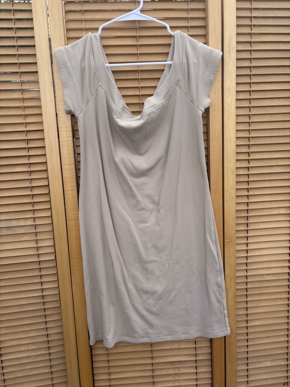 Old Navy Ribbed Cowl Neck Dress in Light Beige Thick Dress Off Sholder